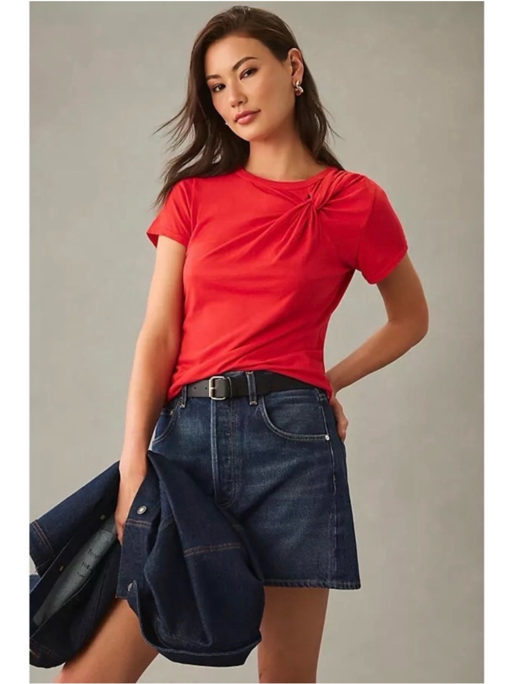 Anthropologie Maeve Red Twist-Knot Short Sleeve Top Size Medium